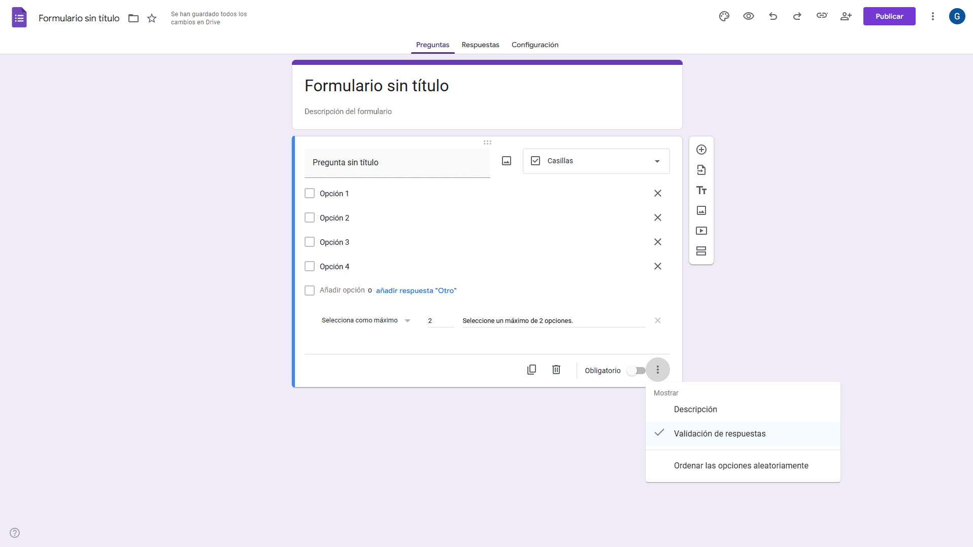 Cómo limitar opciones en un Formulario de Google