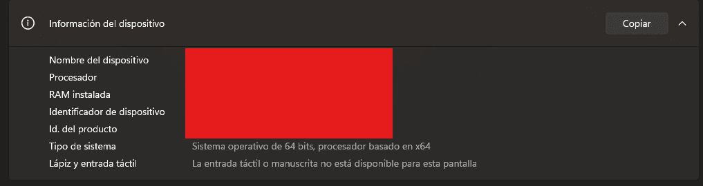 Pantalla Acerca de tu PC mostrando Tipo de sistema