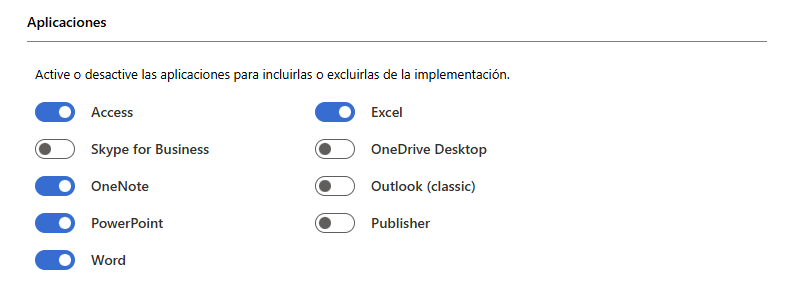 Selección de aplicaciones de Office