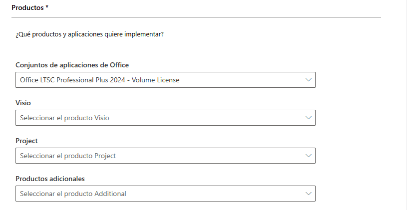 Selección de productos Office LTSC 2024 en Office Customization Tool